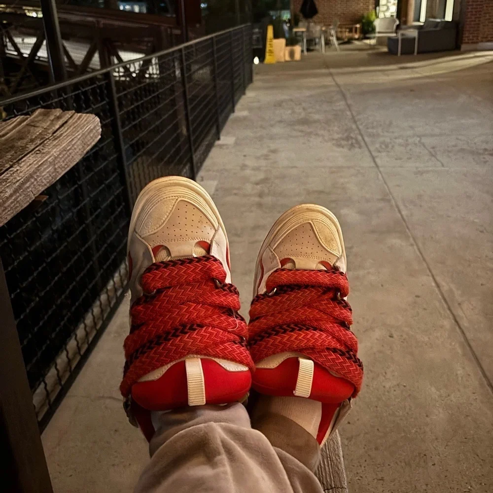 Red Lanvin Curb Panelled Sneakers Sz45 11-12 Men Fit 9-10 Women SSENSE Exclusive